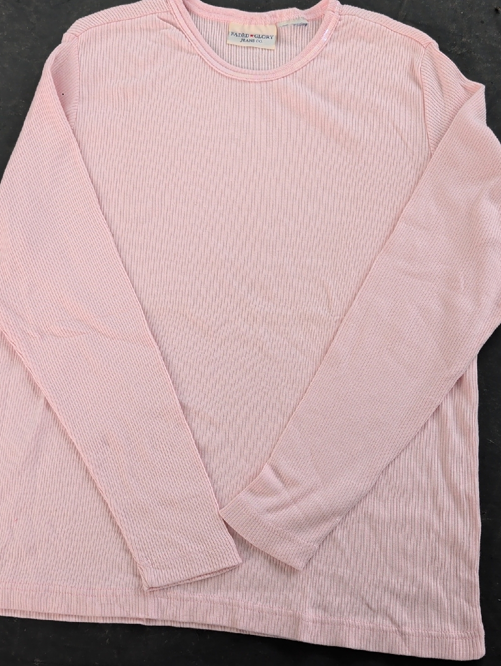 Faded Glory Light Pink Ribbed Long Sleeve Crew Top
